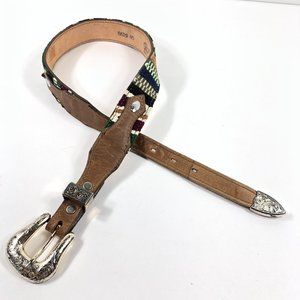 Circle Y of Yoakum Brown Leather Textile Belt 26"